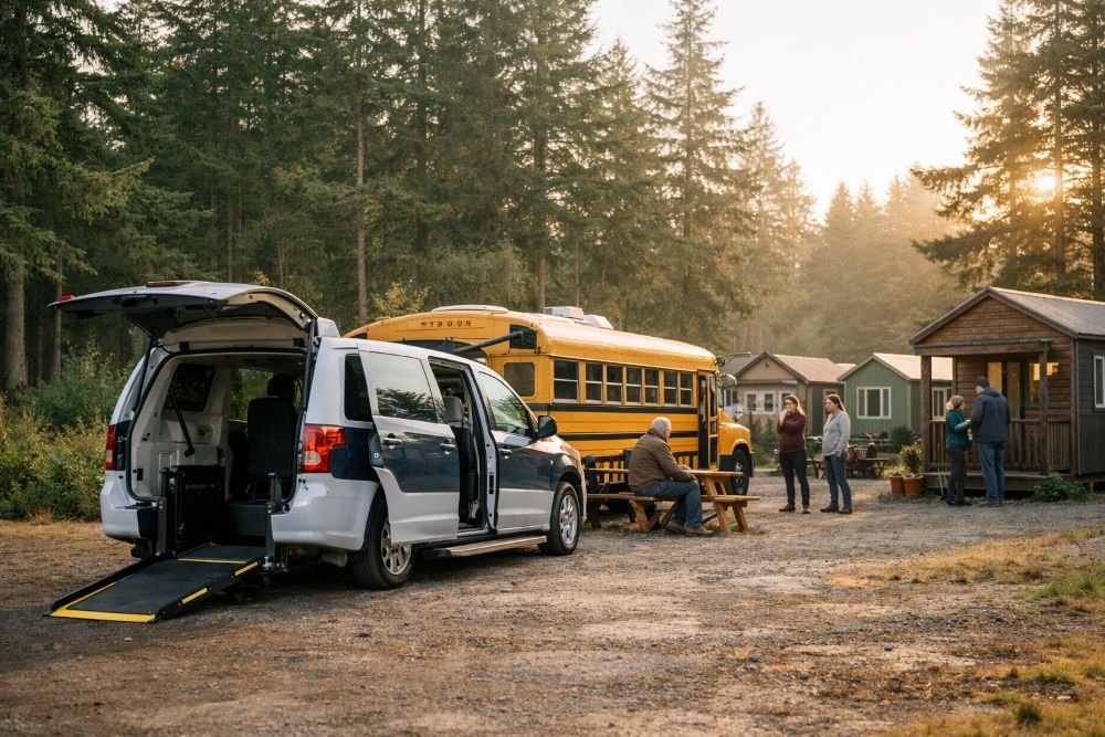 Accessible transport amid tiny home community