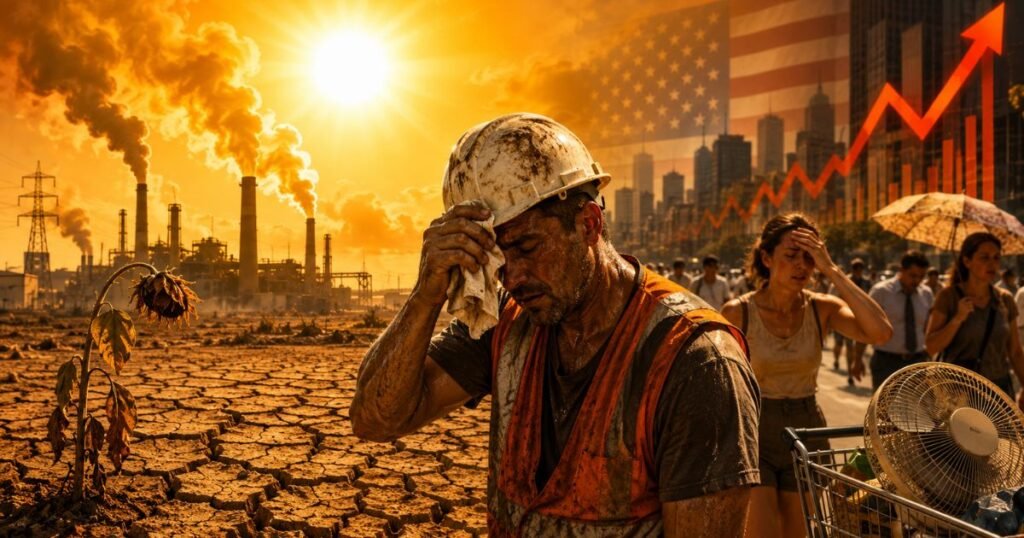 Heatwave-stricken city under scorching skies