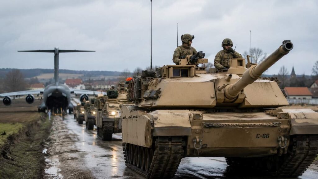 Military convoy in rural Europe