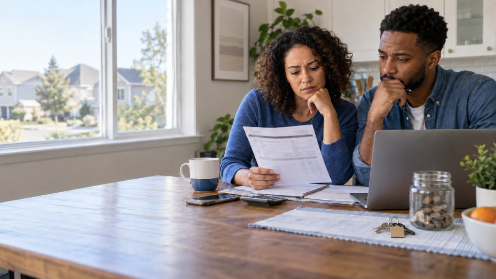 American couple reviewing household bills after the September 2026 Federal Reserve interest-rate increase